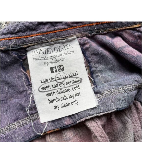 Painted Oyster M/L handmade upcycled top shirt button up boho - Picture 7 of 7